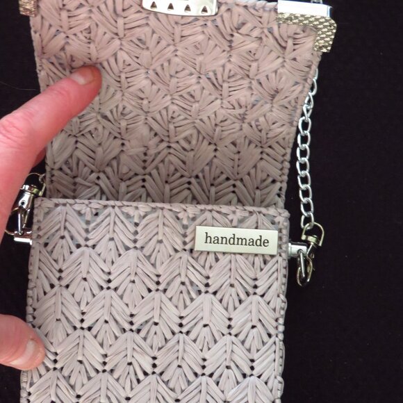 Handmade Raffia Crossbody Phone Bag: Vegan Leather Trim - Etsy Handmade raffia phone bag